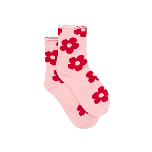 Women's jean sock with red flower pattern