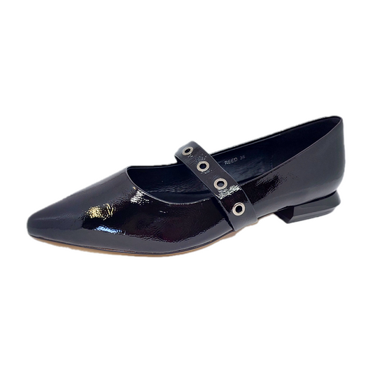 Women's black patent leather slip on shoe