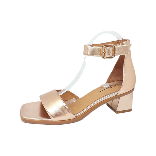 Rose gold leather heel with ankle strap